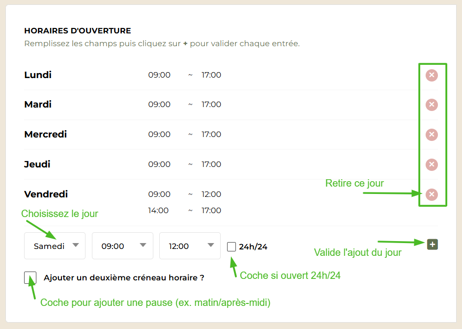 Horaires d'ouverture