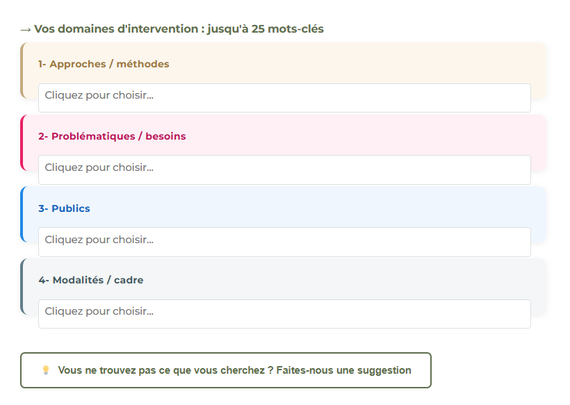 Sélection des domaines d'intervention